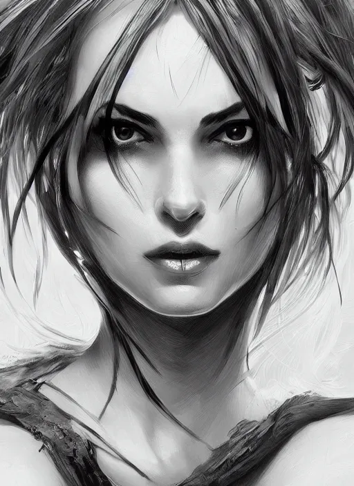 Image similar to up close portrait of a beautiful woman in black and white, art by diego fazio and diegoKoi and oscar Ukono, concept art, sharp focus, artgerm, 8k highly detailed