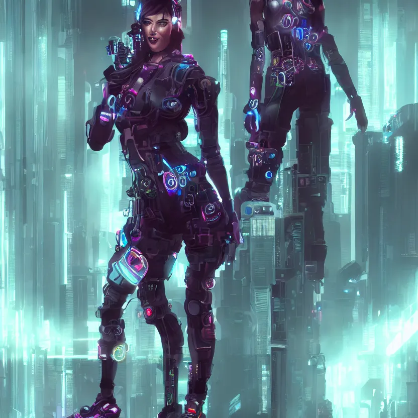 Image similar to beautiful cyberpunk woman, full body, stylized, 8 k, trending on artstation