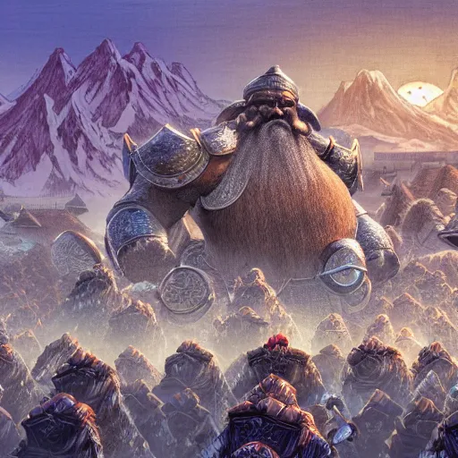 Image similar to photo taken of an epic intricate, ultra detailed great dwarven migration to the land of the rising sun