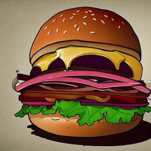 Prompt: a very tall burger, tall, hamburger, illustration, concept art, fantasy, ultra realistic