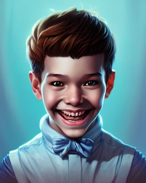 Image similar to digital art, fantasy portrait of a boy with a large smile, by James Jean and by artgerm, by ross tran , ultradetailed, charachter design, concept art, trending on artstation,