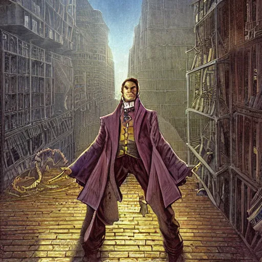 Image similar to Waynes Haberdashery from the Book Series Mistborn Illustrated by Michael Whelan