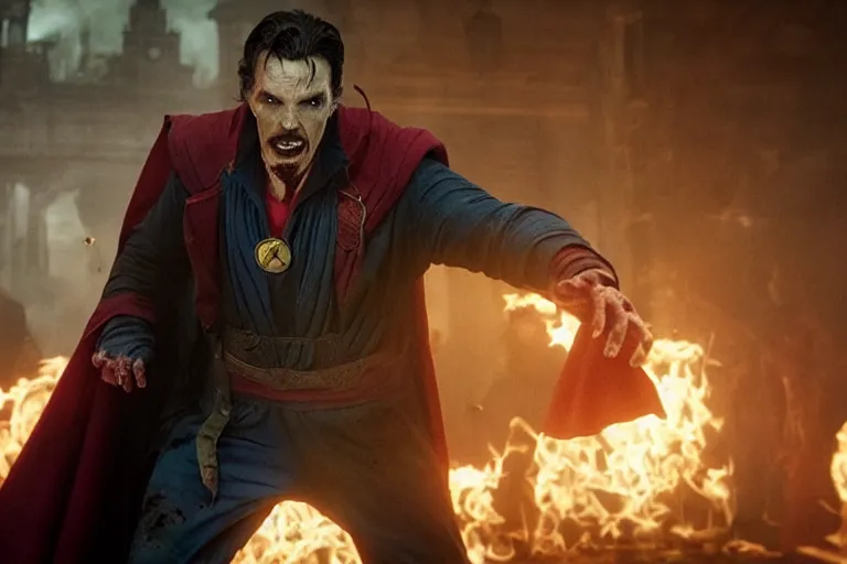 Image similar to film still of zombie zombie doctor strange as a zombie in new avengers movie, 4k