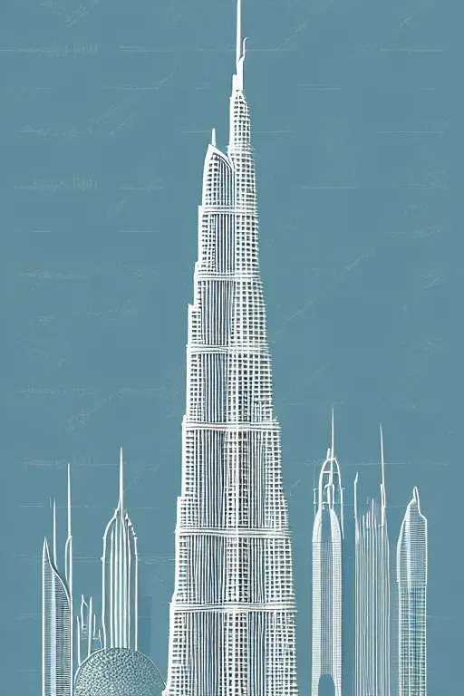 Image similar to minimalist boho style art of colorful burj khalifa at sunrise, illustration, vector art