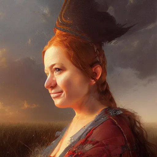 Image similar to portrait of a dutch woman ( 3 1 ) from the netherlands in 2 0 2 1, an oil painting by ross tran and thomas kincade