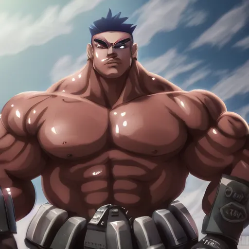 Image similar to ccp bara anime man with huge muscles in a speedo commanding an army of tanks, highly detailed, artstation, soft lights, photorealistic, octane render