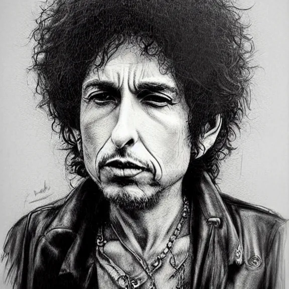 Prompt: a highly detailed portrait of bob dylan in the style of luis royo.