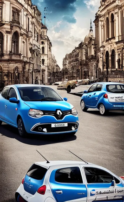 Image similar to Renault sandero in east European city. Film poster. Epic cinematic