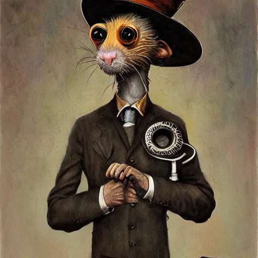 Prompt: portrait of a rat dressed as a mad scientist, by Esao Andrews