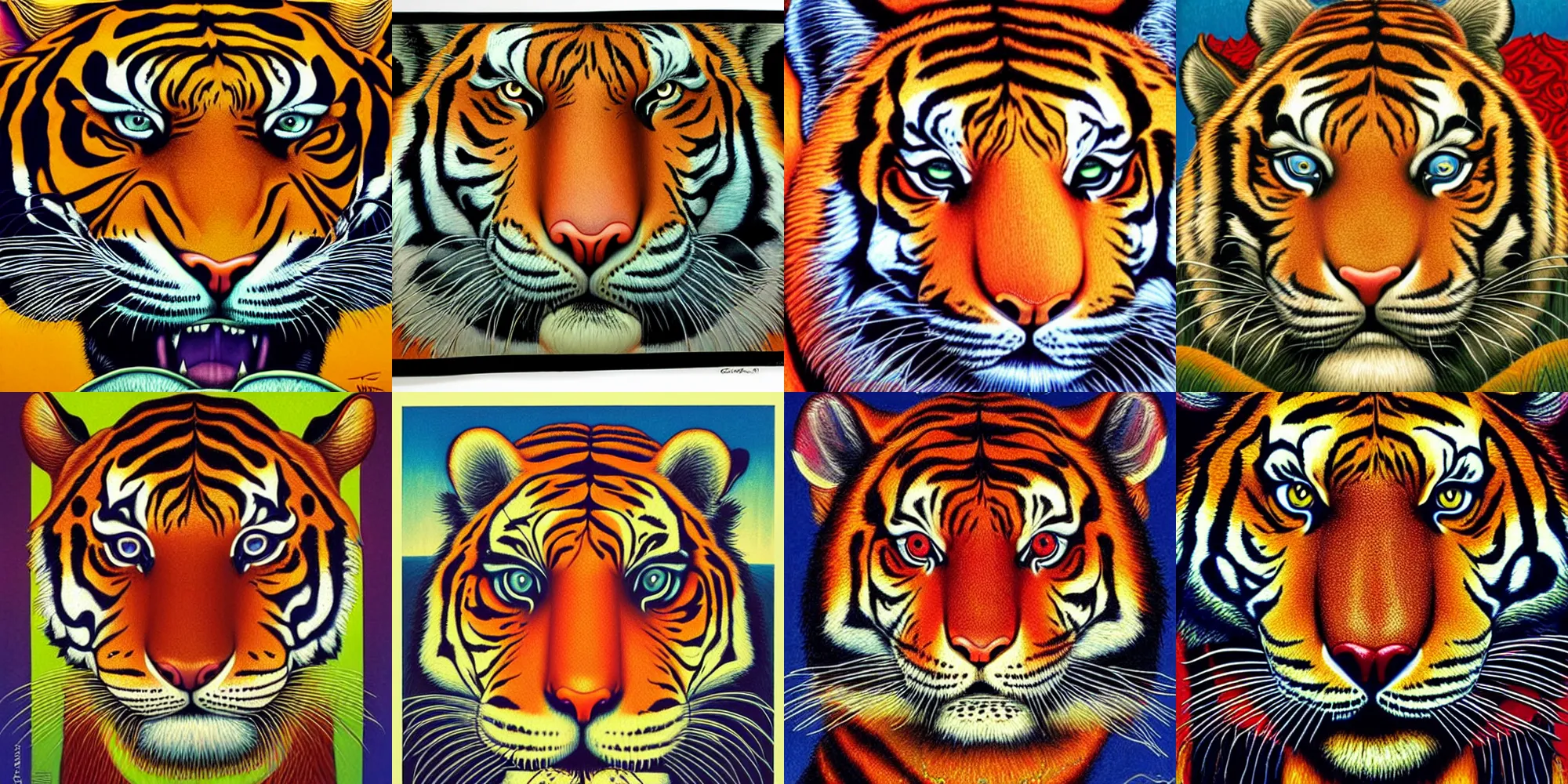 Prompt: tiger face, by casey weldon, by todd schorr, by paul ranson, by moebius