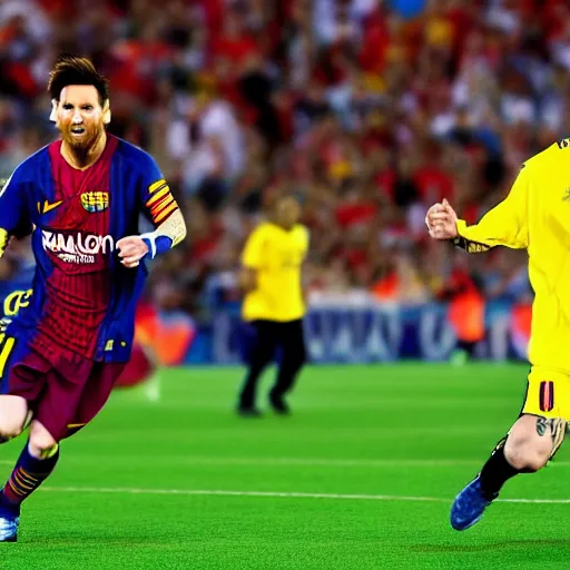 Prompt: lionel messi running like the flash harnessing the speed force