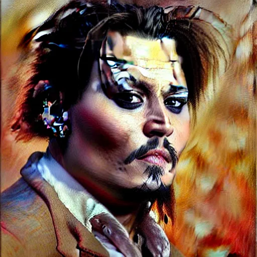 Image similar to portrait of johnny depp as a rat, detailed face, detailed painting, epic lighting, by ilya repin, phil hale and kent williams