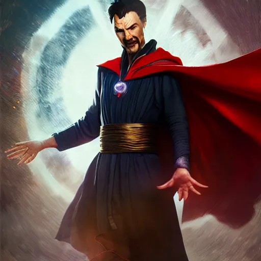 Prompt: dr strange, clean and clear face, full body, magical world, by greg rutkowski, sung choi, photo realistic, 8 k, cinematic lighting, hd, atmospheric, hyperdetailed, trending on artstation, devainart, digital painting, glow effect