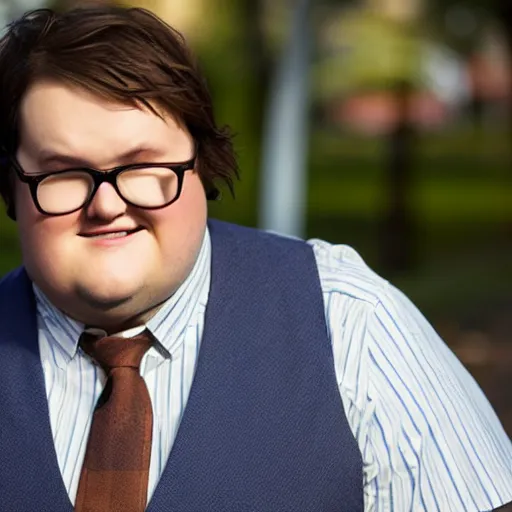 Prompt: clark duke pretending to be brian baumgartner