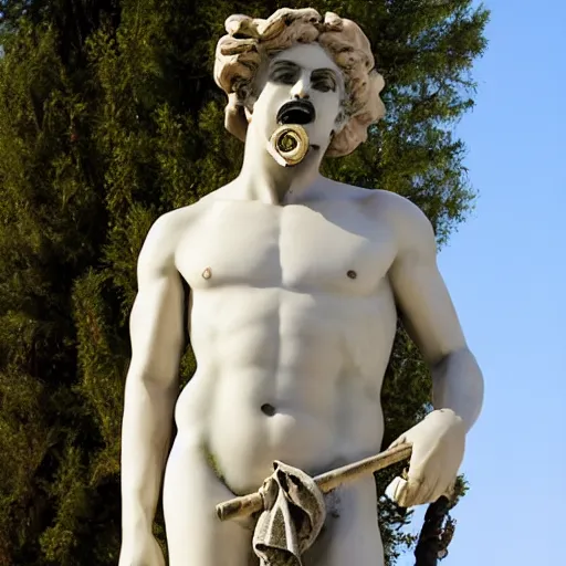 Image similar to a greek statue smoking a blunt