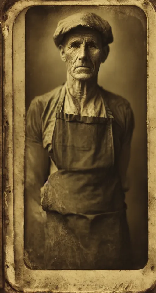 Image similar to a highly detailed wet plate photograph, a portrait of a baker