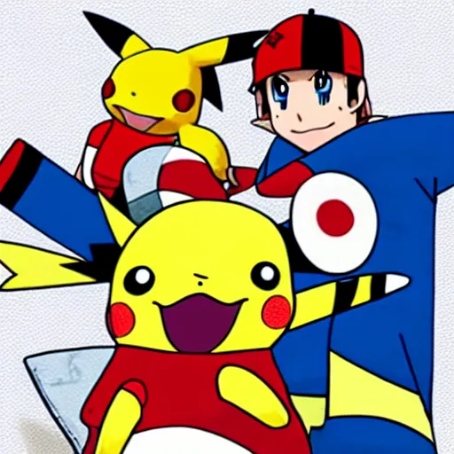 Image similar to pikachu and ash ketchum having a pillow fight, anime