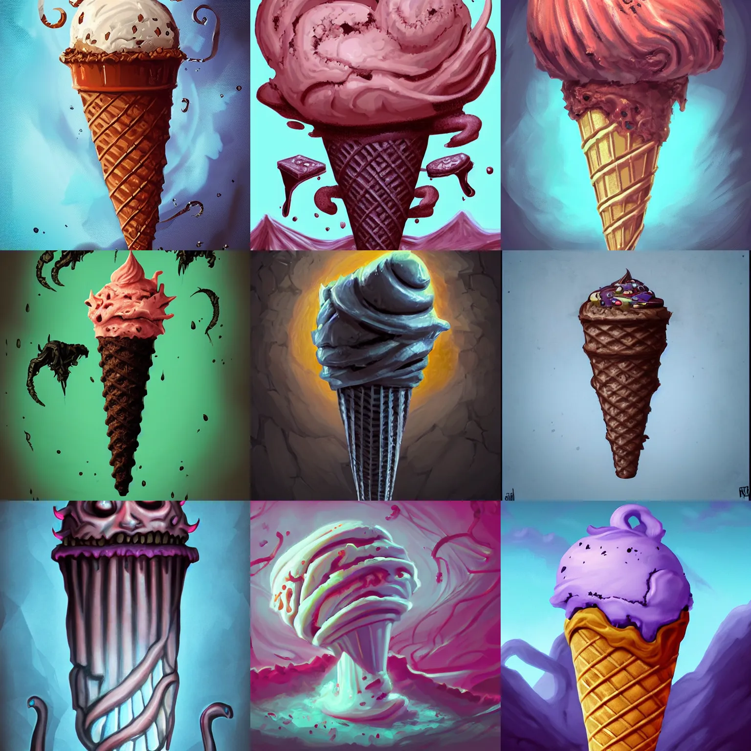 Prompt: a demonic eldritch nightmare horror ice cream cone, digital art, artstation concept art