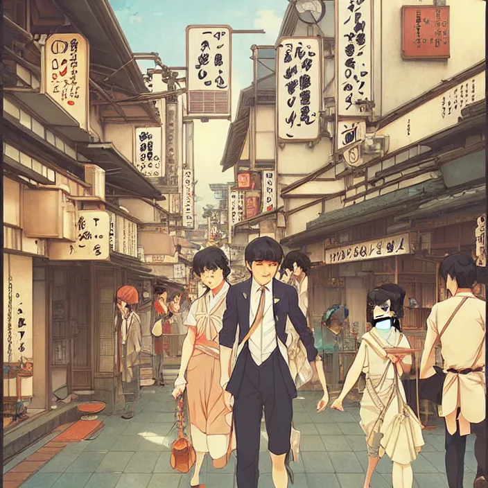 Image similar to japanese big city, summer, in the style of studio ghibli, j. c. leyendecker, greg rutkowski, artem