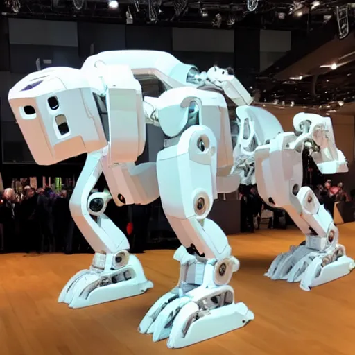 Image similar to white robot tyrannosaurus rex designed by apple