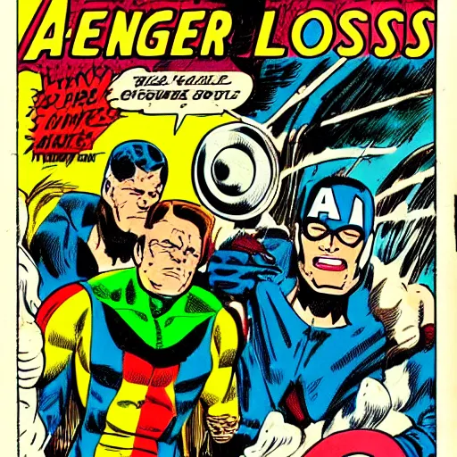 Image similar to avengers lost in backrooms, vintage comic