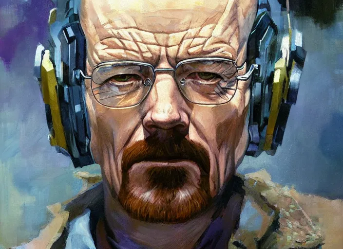 Image similar to a highly detailed beautiful portrait of walter white cyberpunk, by gregory manchess, james gurney, james jean