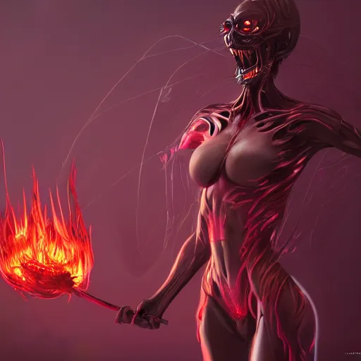 Prompt: hot insect woman, slender and muscular build, large mosquito wings, evil smile and glowing eyes, burning world, hyperdetailed, dark art, digital art, artstation, concept art, 4 k, 8 k