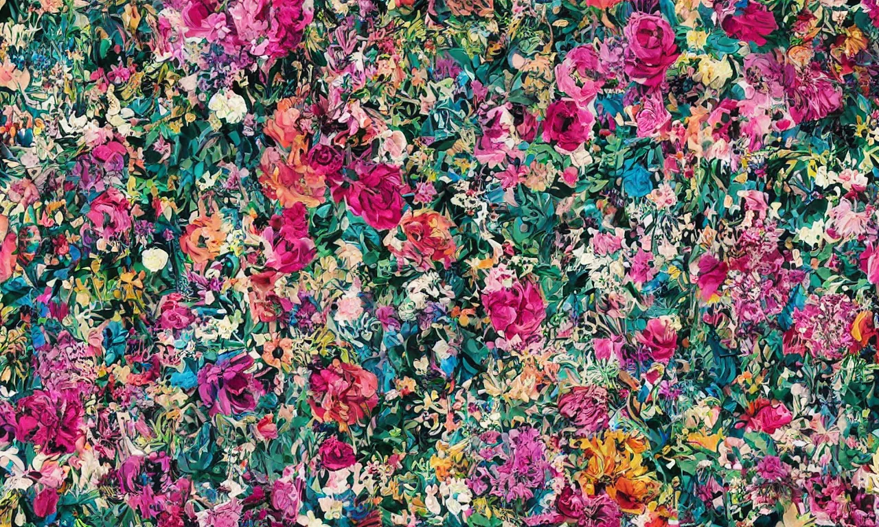 Prompt: extreme floral maximalism