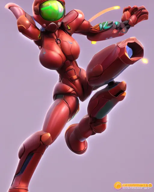 Image similar to full body 3d render of metroid samus aran as a joy toy, studio lighting, white background, blender, trending on artstation, 8k, highly detailed