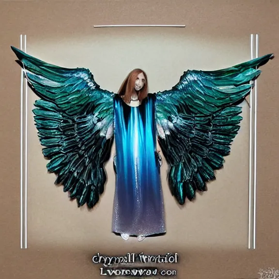 Prompt: crystal wings, waporwave polaroid, metal acid deep colors, fallen angel of death, love broken