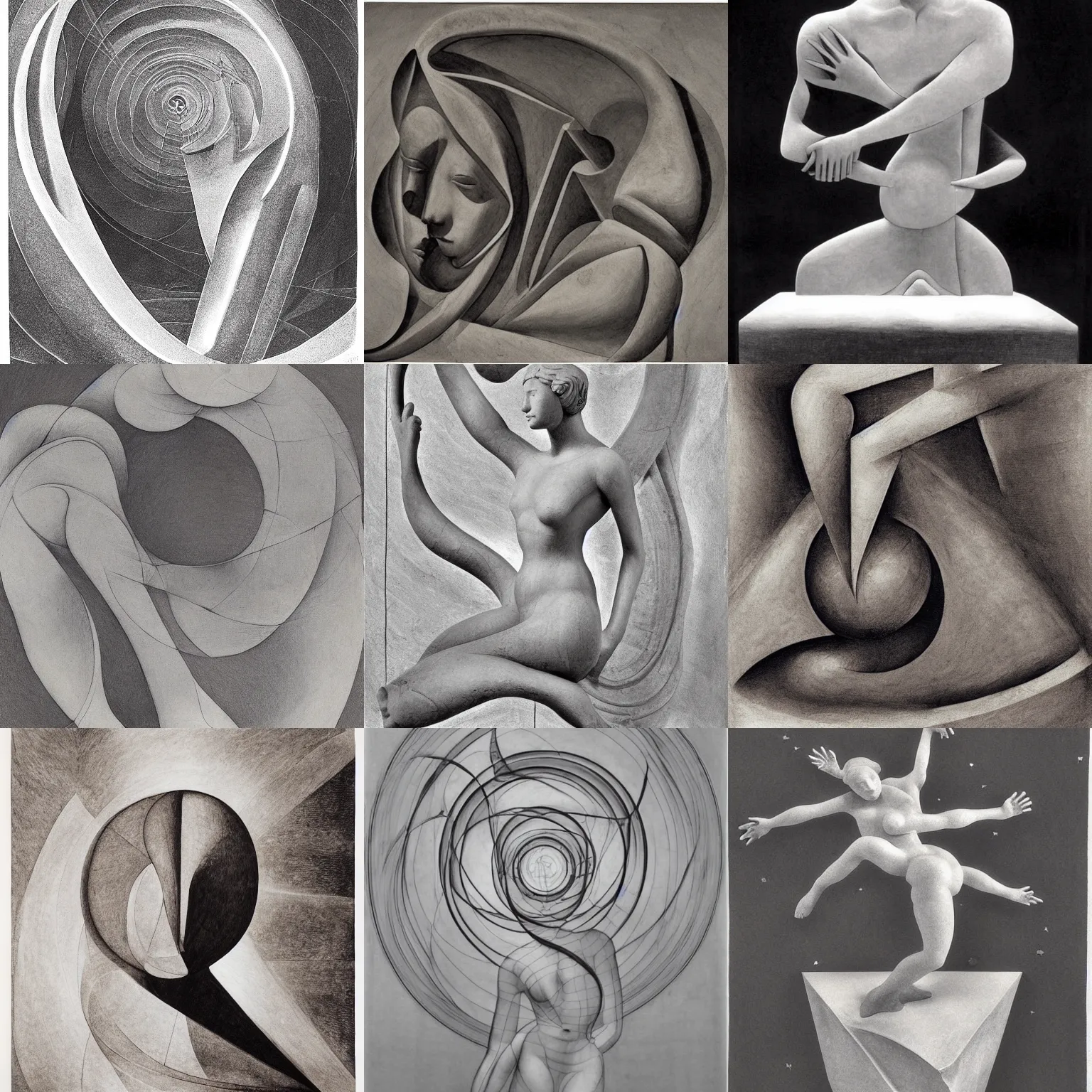 Prompt: tranquility of the endless stars, classical sculpture, ink wash, by Naum Gabo, by Philip Geiger, ink on canvas, sculpture by Michelangelo, detailed, cool tones, (by M.C. Escher)