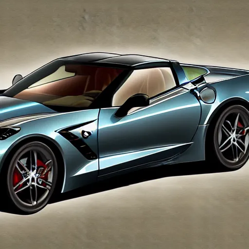 Image similar to portrait of a corvette champagne hybrid, digital art