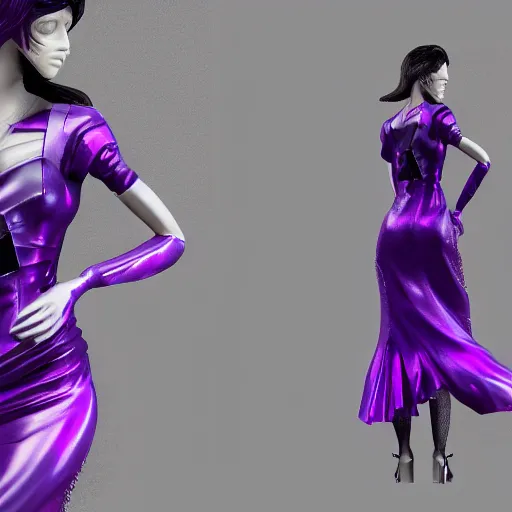 Prompt: a cyberpunk dress, violet color scheme, photorealist, studio photograph, 4 k