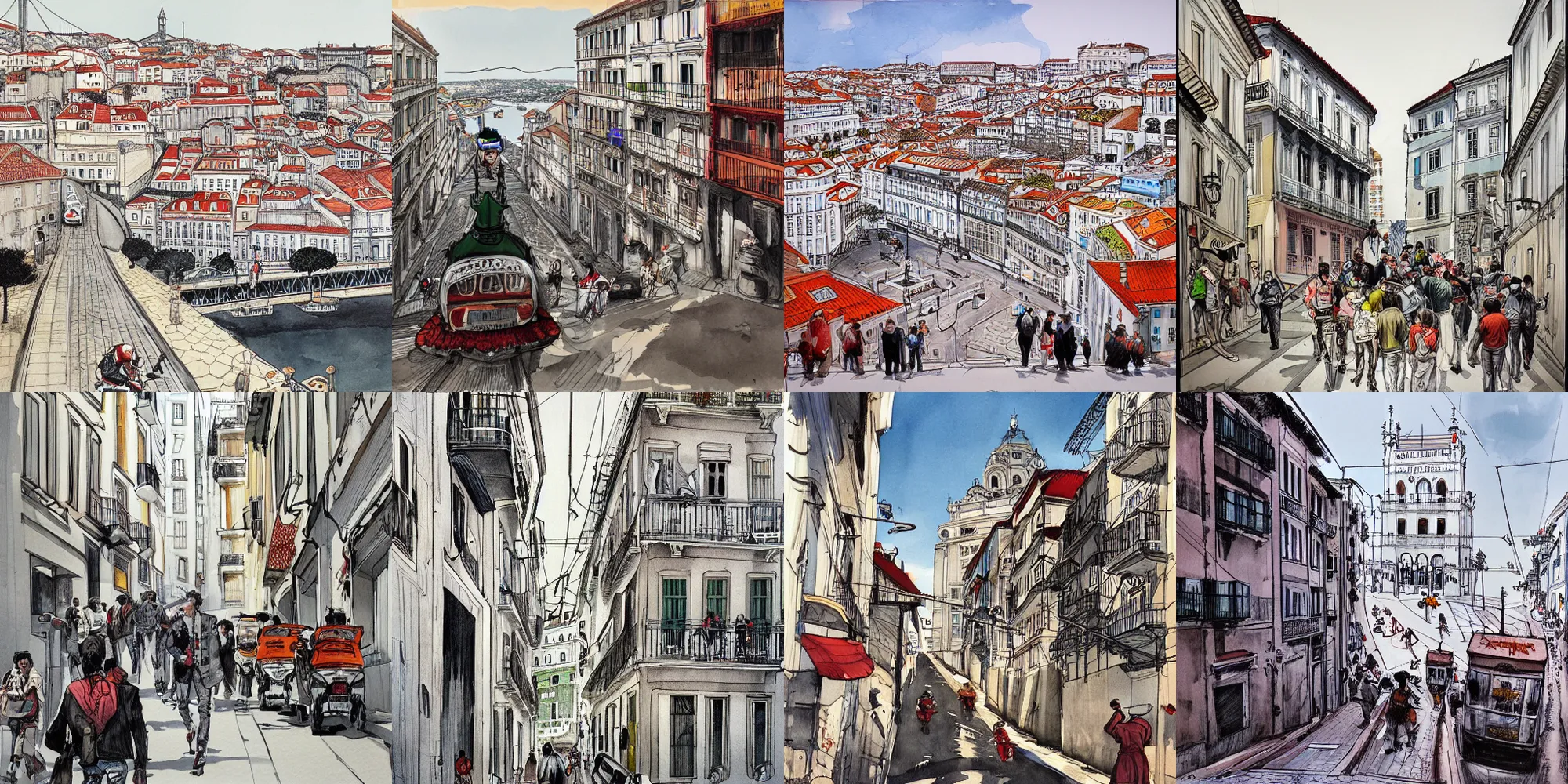 Prompt: The City of Lisbon, illustration painting by Jung Gi Kim