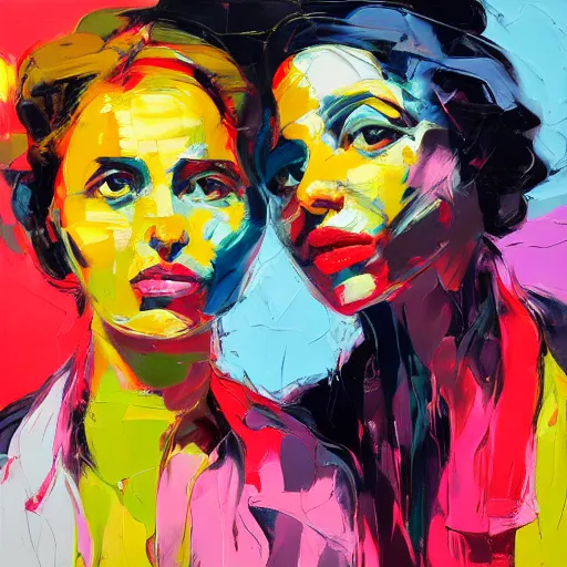 Image similar to a portrait of two beautiful 3 0 year old sisters in a scenic environment by francoise nielly