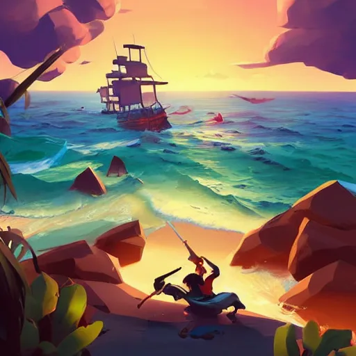 Image similar to painting treasure on sea of thieves game smooth median photoshop filter cutout vector, behance hd by jesper ejsing, by rhads, makoto shinkai and lois van baarle, ilya kuvshinov, rossdraws global illumination