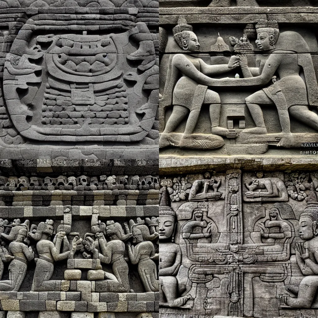 Prompt: bas - relief about ufo on borobudur wall, high resolution, high quality photo, natgeo