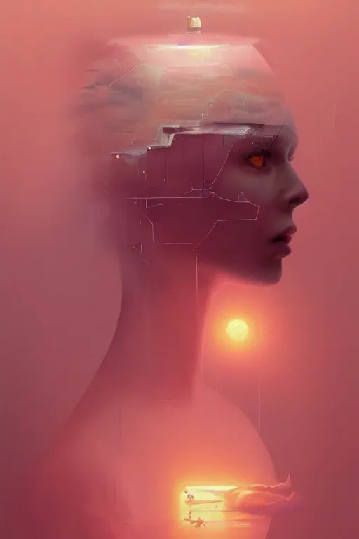 Prompt: 3 d, sci - fi, morning, fashion model face, sun, cinematic, lightning, clouds, vogue cover style, stanley kubrick, light red and orange mood, realistic painting, intricate oil painting, high detail, figurative art, multiple exposure, poster art, 3 d, by tooth wu and wlop and beeple and greg rutkowski