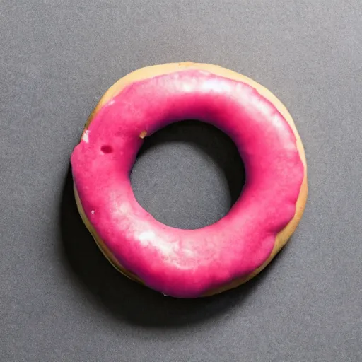 Prompt: Perfectly circular donut!!!!! in the shape of a raspberry!!!!!!, trending on artstation, 4k, 8k, professional photography, overhead shot, 35mm lens