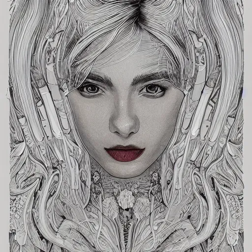 Image similar to the portrait of an absurdly beautiful, graceful, elegant, and sophisticated young woman made of bulbs of garlic, an ultrafine detailed illustration by james jean, intricate linework, bright colors, final fantasy, behance contest winner, vanitas, angular, altermodern, unreal engine 5 highly rendered, global illumination, radiant light, detailed and intricate environment