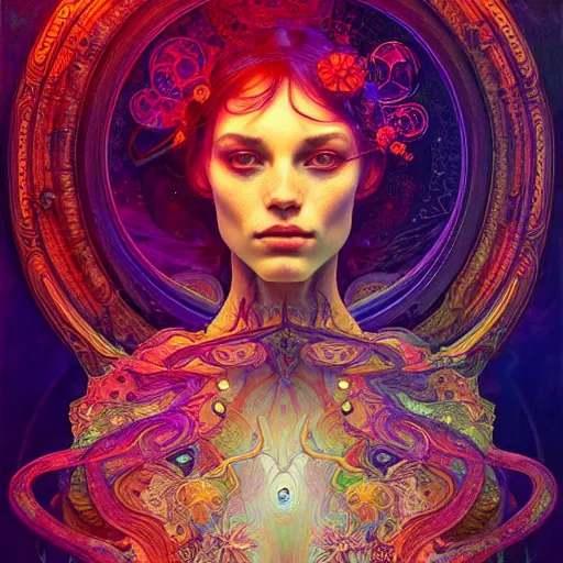 Image similar to An extremely psychedelic experience, surreal, dramatic lighting, magic mushrooms, psilocybin, LSD, face, detailed, intricate, elegant, highly detailed, digital painting, artstation, concept art, smooth, sharp focus, illustration, art by Krenz Cushart and Artem Demura and alphonse mucha