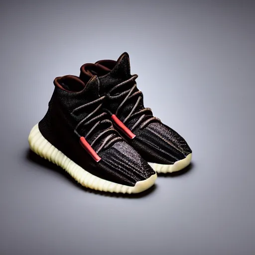 Prompt: Unreleased Yeezy shoe design, product photography, sneaker photo, studio lighting, professional photoshoot