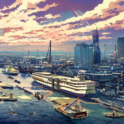 Prompt: Tokyo Port, Anime concept art by Makoto Shinkai