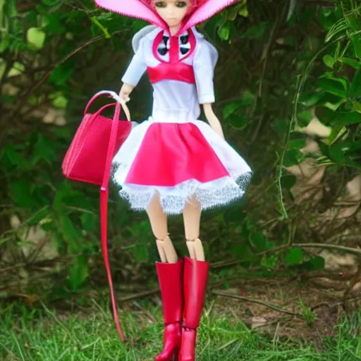 Image similar to anime barbie doll, nurse costume, full length, high heels, lace, stockings, rim of leather hare ears on the head