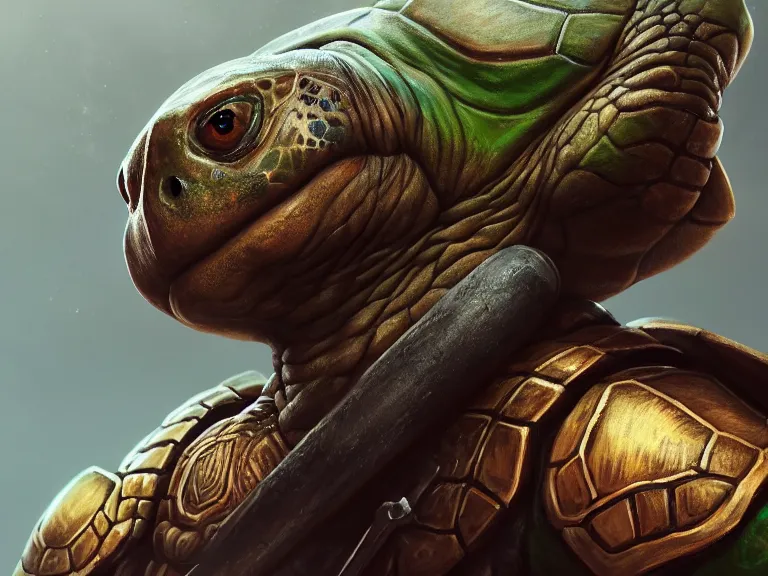 Prompt: An turtle warrior, RPG Reference, Oil Painting, Trending on Artstation, octane render, Insanely Detailed, 8k, HD