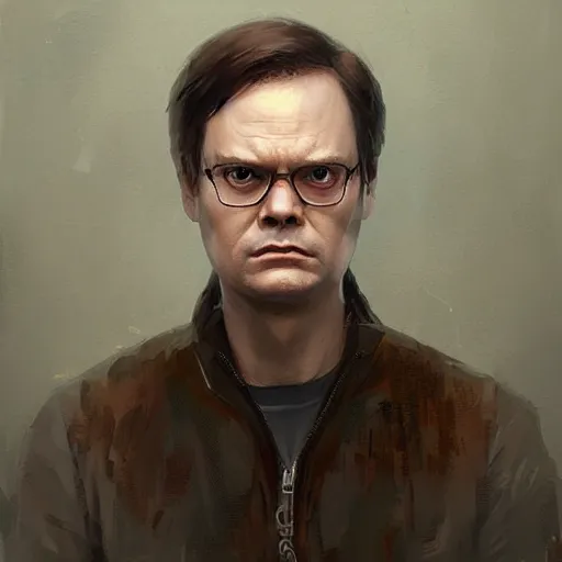 Image similar to portrait of Dwight Schrute, art by greg rutkowski, matte painting, trending on artstation