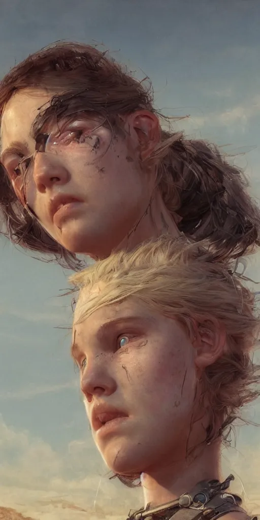 Prompt: mad max, beautiful young girl masterpiece by Edgar Maxence and Ross Tran and Michael Whelan, 8k, octane render