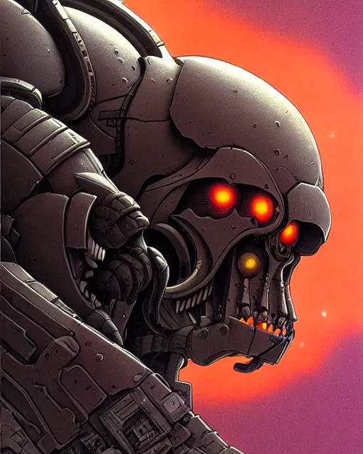 Image similar to reaper from overwatch, character portrait, portrait, close up, concept art, intricate details, highly detailed, vintage sci - fi poster, retro future, in the style of chris foss, rodger dean, moebius, michael whelan, and gustave dore