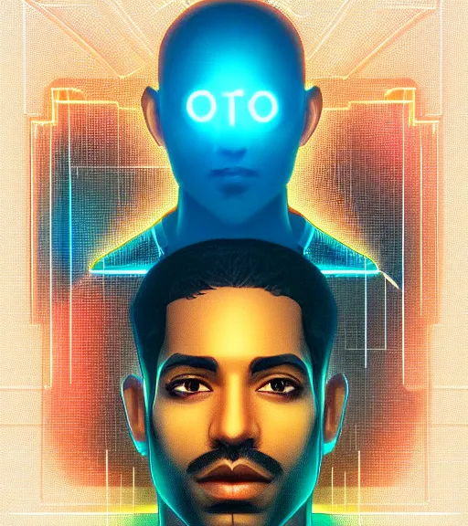 Image similar to symmetry!! egyptian prince of technology, solid cube of light, hard edges, product render retro - futuristic poster scifi, lasers and neon circuits, brown skin man egyptian prince, intricate, elegant, highly detailed, digital painting, artstation, concept art, smooth, sharp focus, illustration, dreamlike, art by artgerm