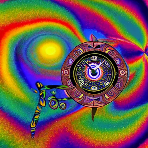 Image similar to a trippy coo coo clock face psychedelic art 3 d